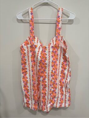Show Me Your MuMu Floral Stripe Romper - White, Pink & Orange